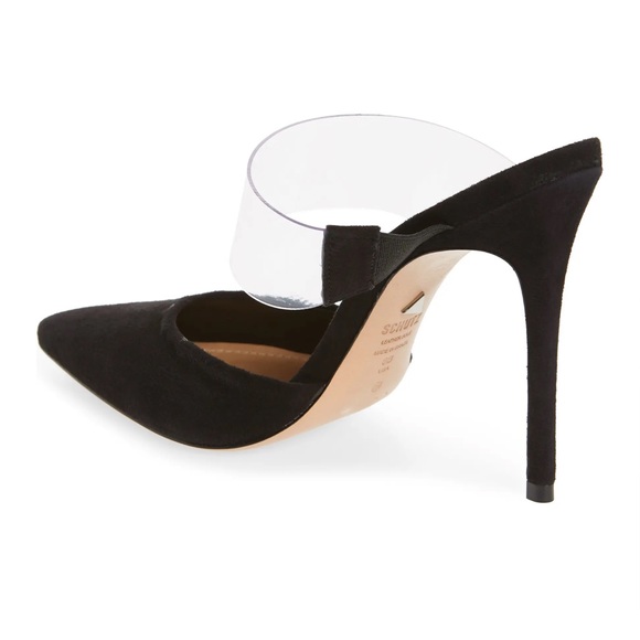 Schutz Sionne Clear Strap Pointed Toe Mule In Black - Picture 2 of 7